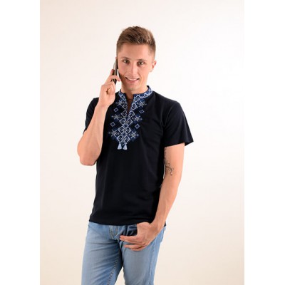 Embroidered t-shirt for men "Galaxy" blue on black